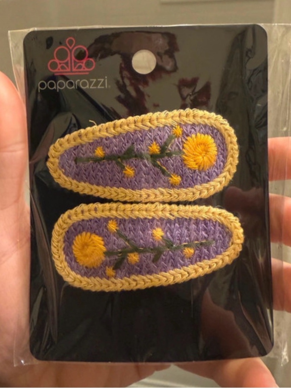 NWT Woven Floral Hair Clips - Cottage - 2 -Purple/Yellow